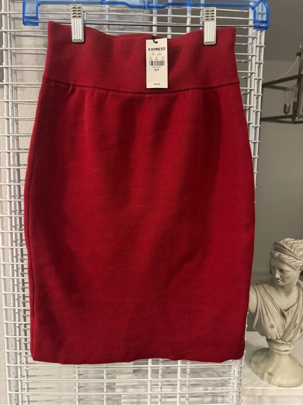 Express Crimson Knit Pencil Skirt